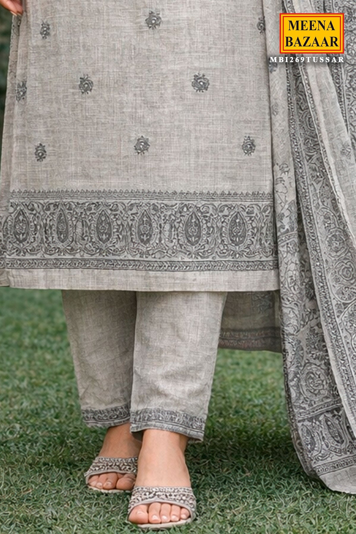 Tussar Cotton Embroidered Unstitched Suit
