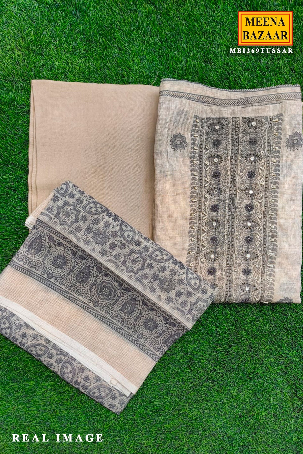 Tussar Cotton Embroidered Unstitched Suit