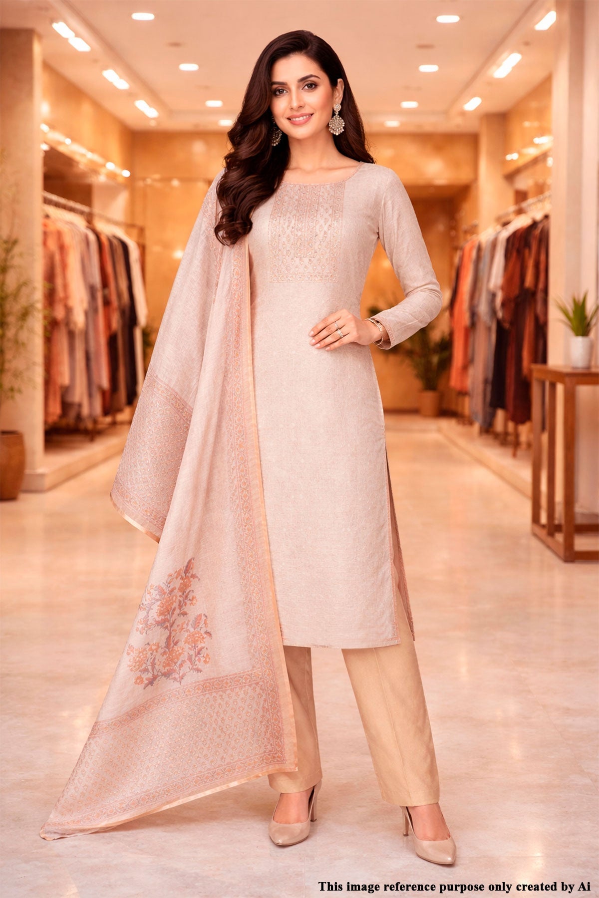 Mustard Printed Cotton Unstitched Suit with Dupatta