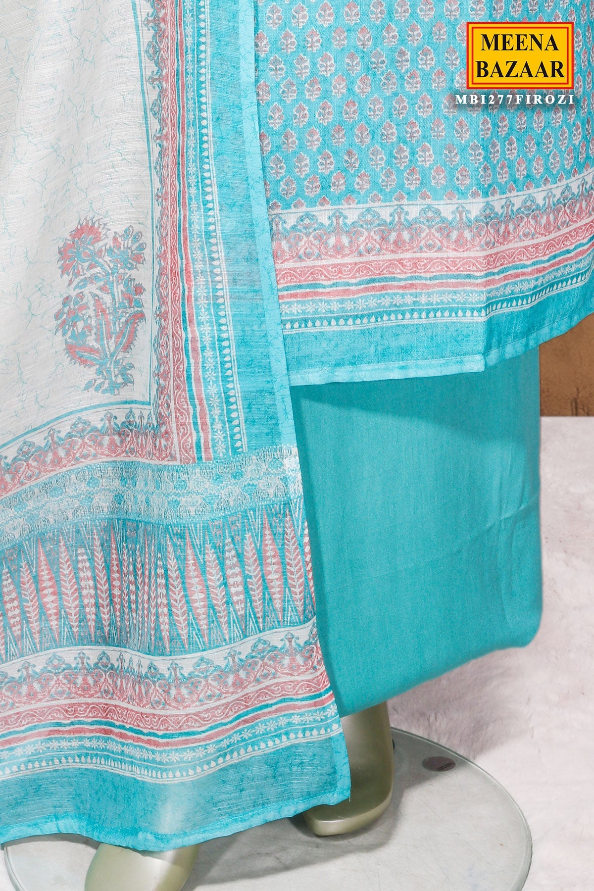 Firozi Cotton Unstitched Suit with Embroidery