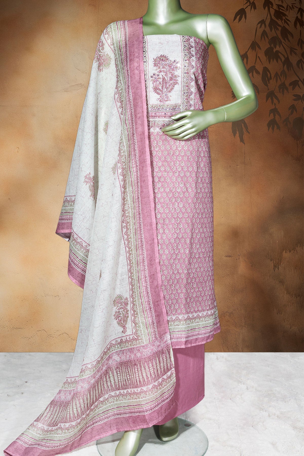 Mauve Cotton Unstitched Suit with Embroidery
