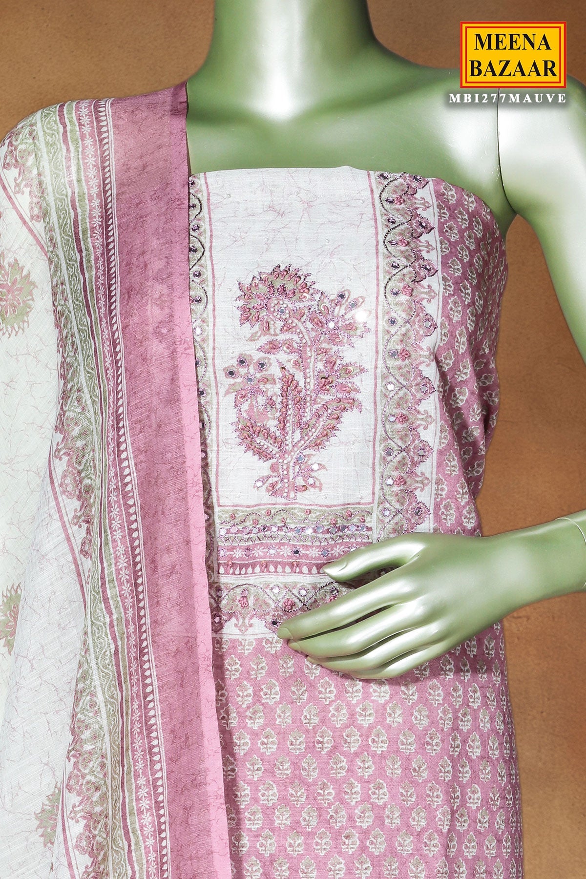Mauve Cotton Unstitched Suit with Embroidery