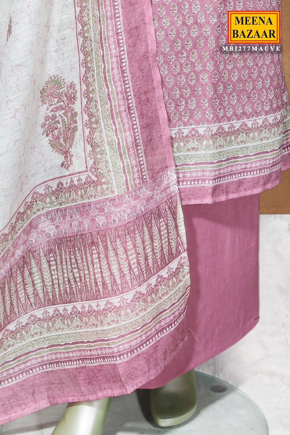 Mauve Cotton Unstitched Suit with Embroidery