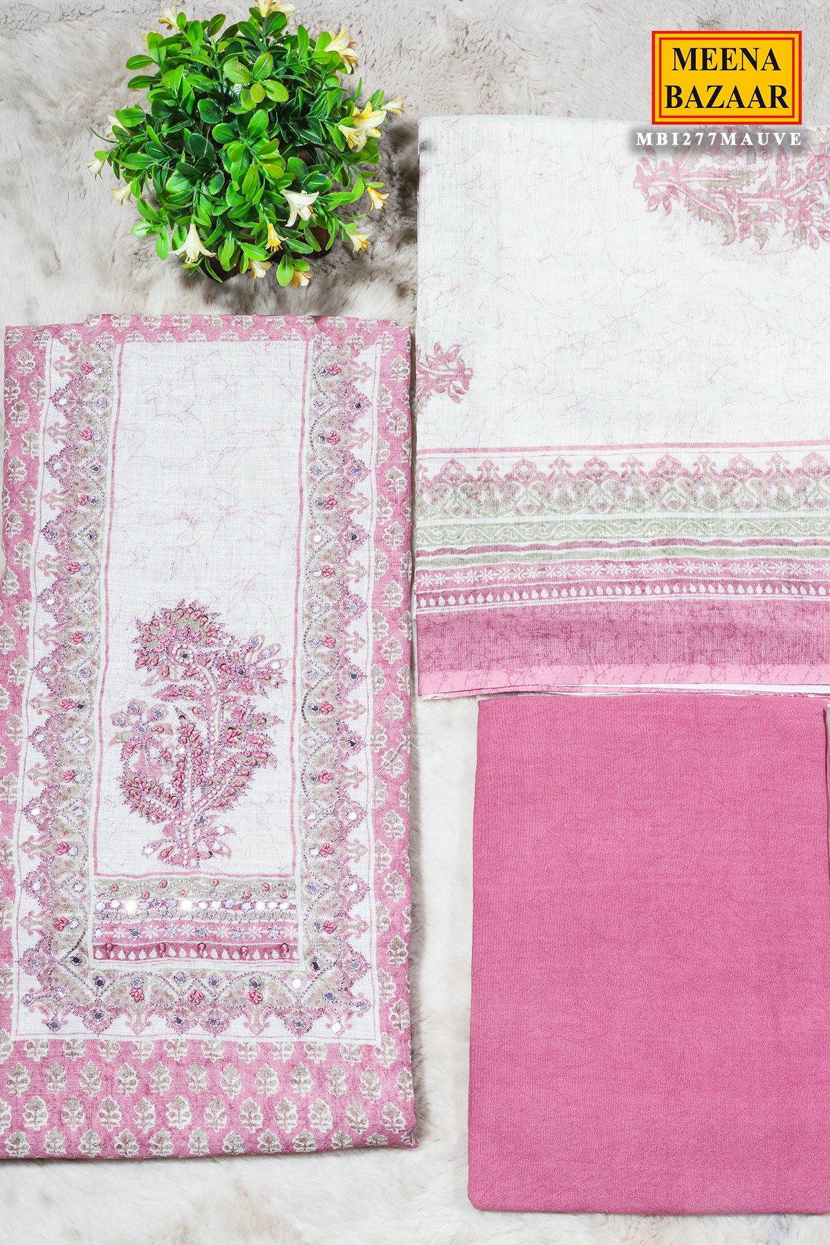 Mauve Cotton Unstitched Suit with Embroidery