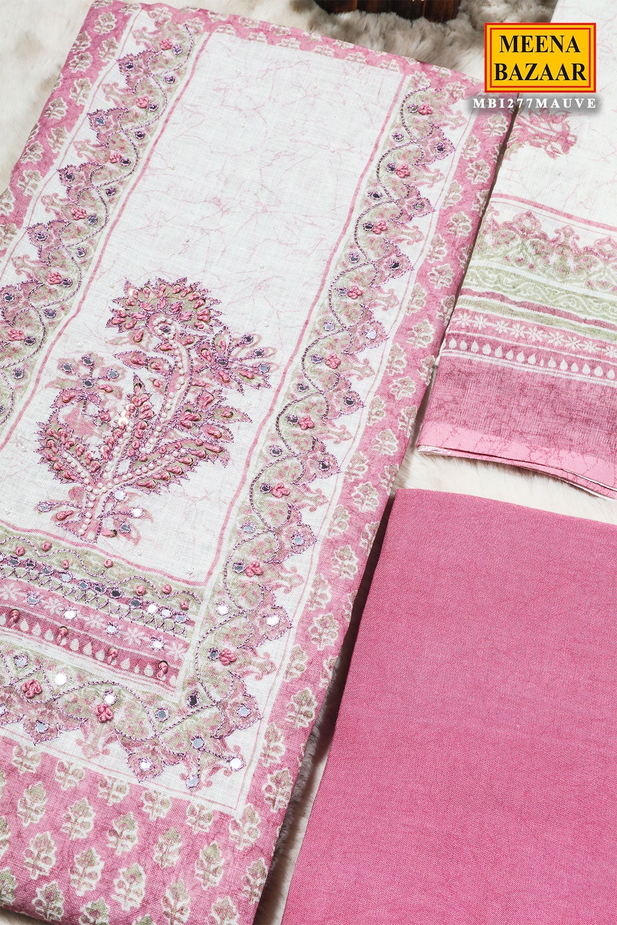 Mauve Cotton Unstitched Suit with Embroidery