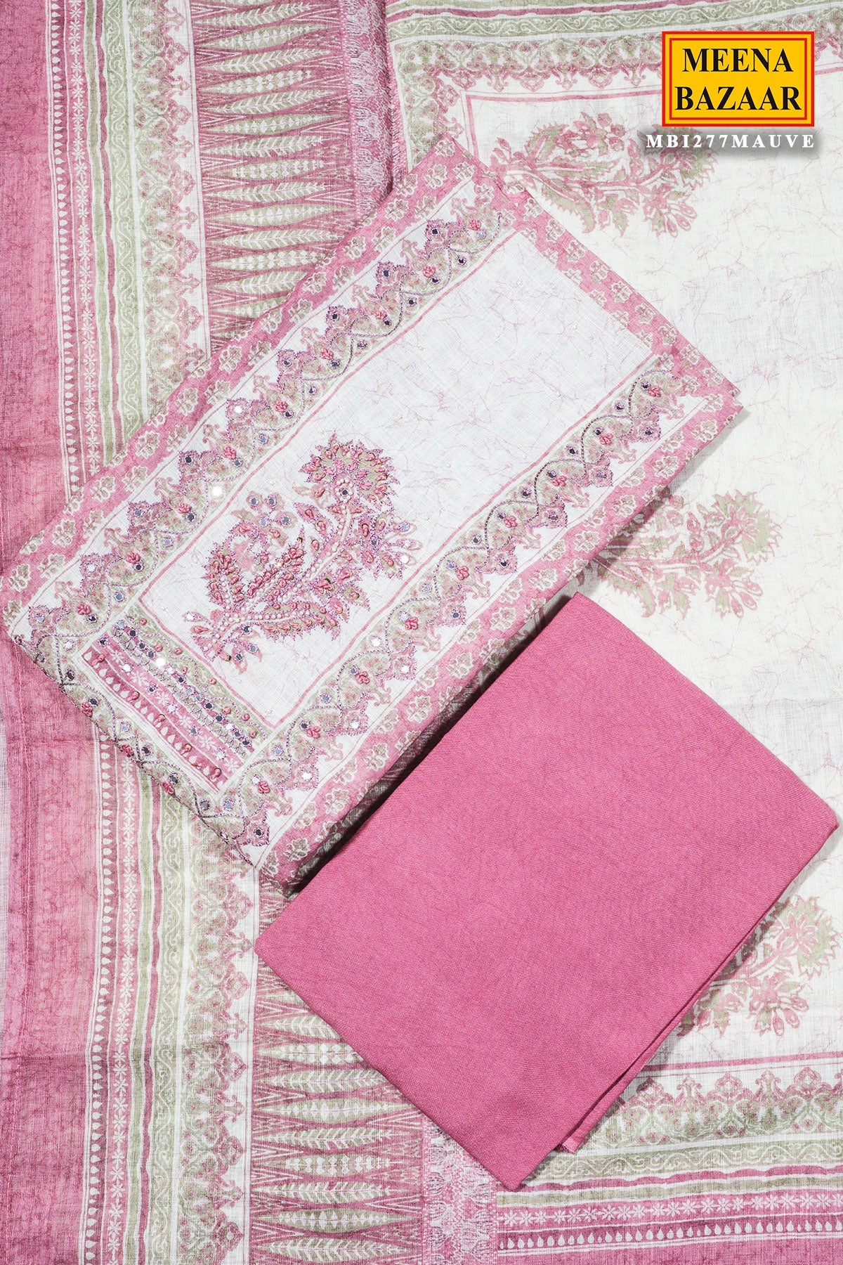 Mauve Cotton Unstitched Suit with Embroidery