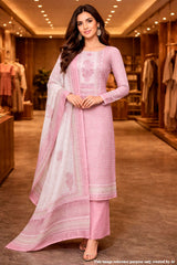 Mauve Cotton Unstitched Suit with Embroidery