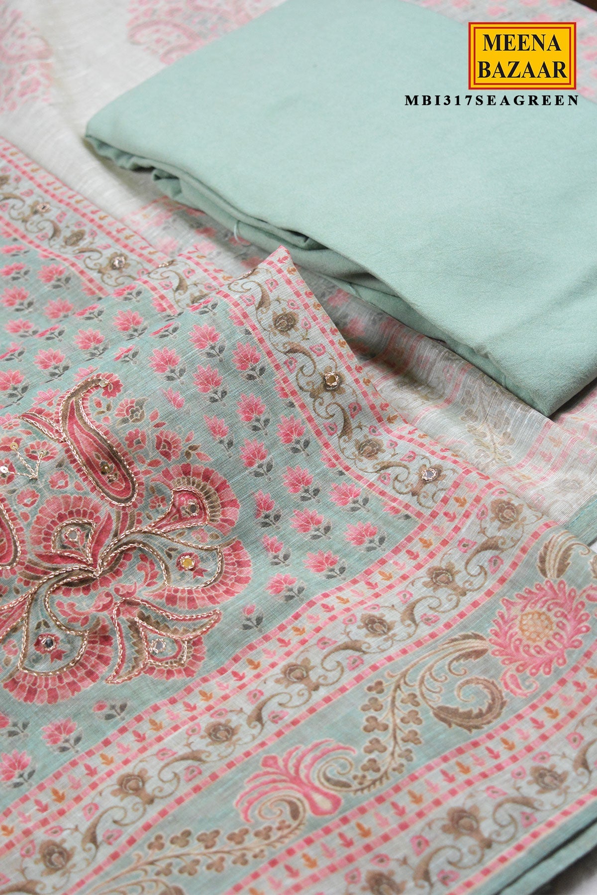 Sea Green Printed Unstitched Suit Set with Dupatta