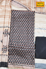 Black Floral Print Silk Suit Set