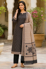 Black Floral Print Silk Suit Set