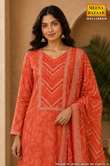 Red Printed Silk Suit Set with Dupatta