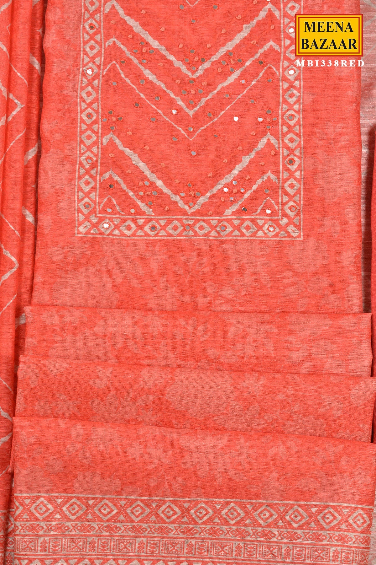 Red Printed Silk Suit Set with Dupatta
