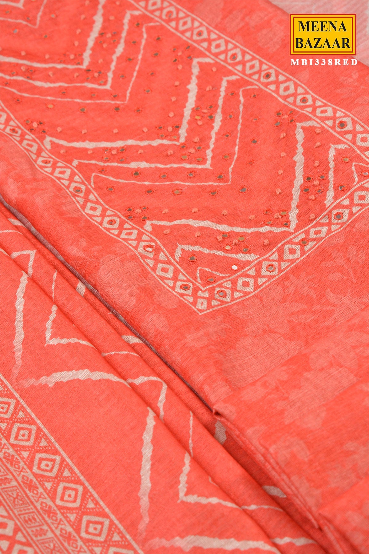 Red Printed Silk Suit Set with Dupatta