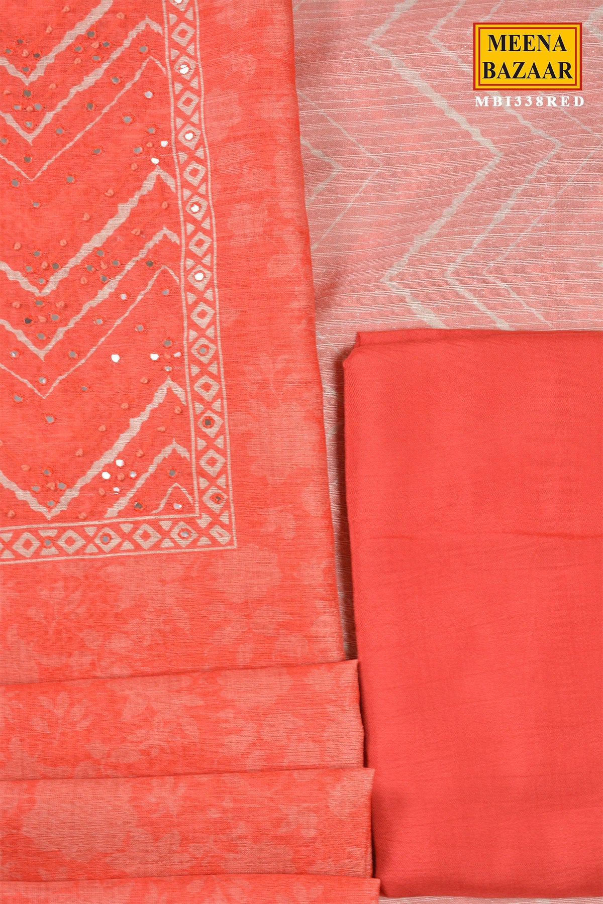 Red Printed Silk Suit Set with Dupatta