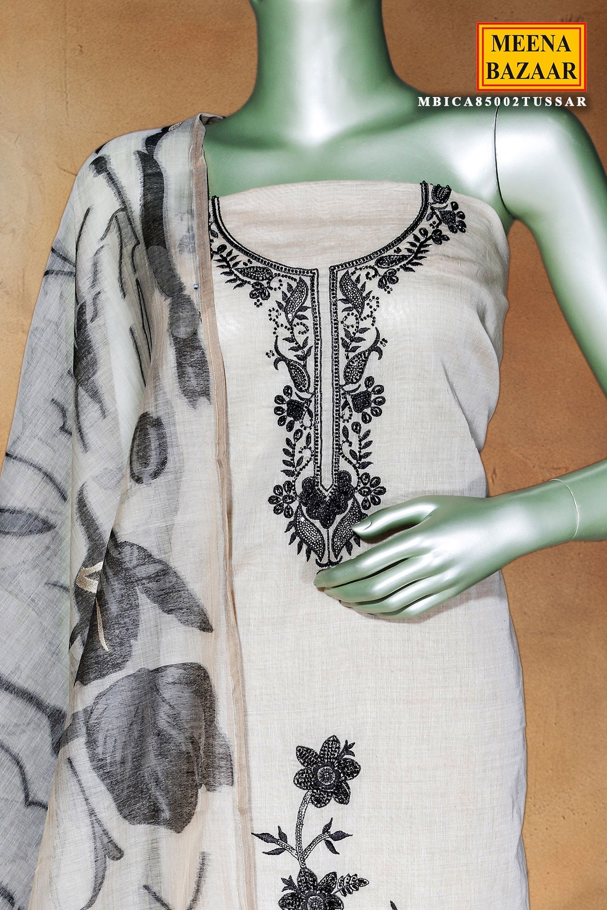 Tussar Cotton Unstitched Suit with Elegant Embroidery