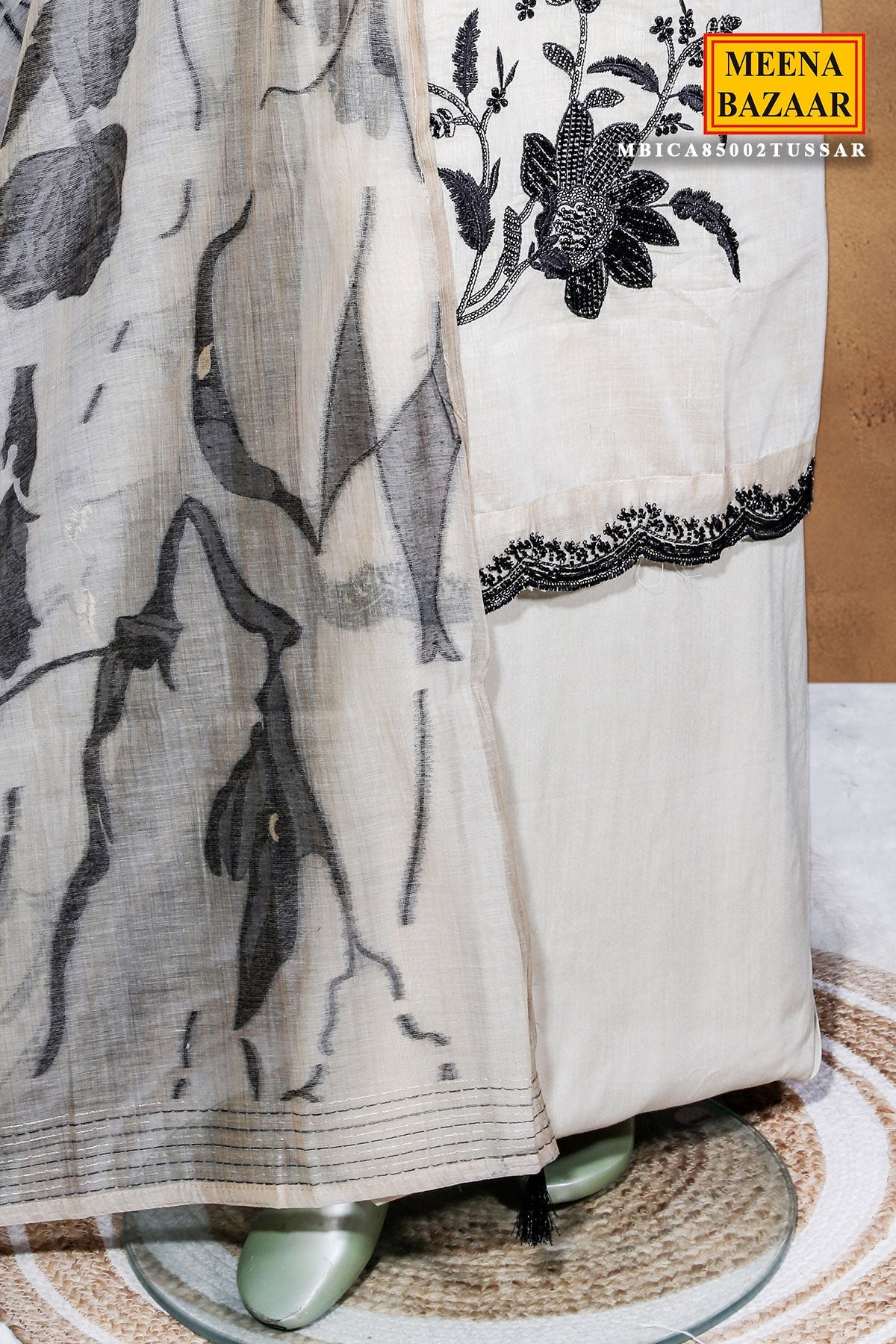 Tussar Cotton Unstitched Suit with Elegant Embroidery