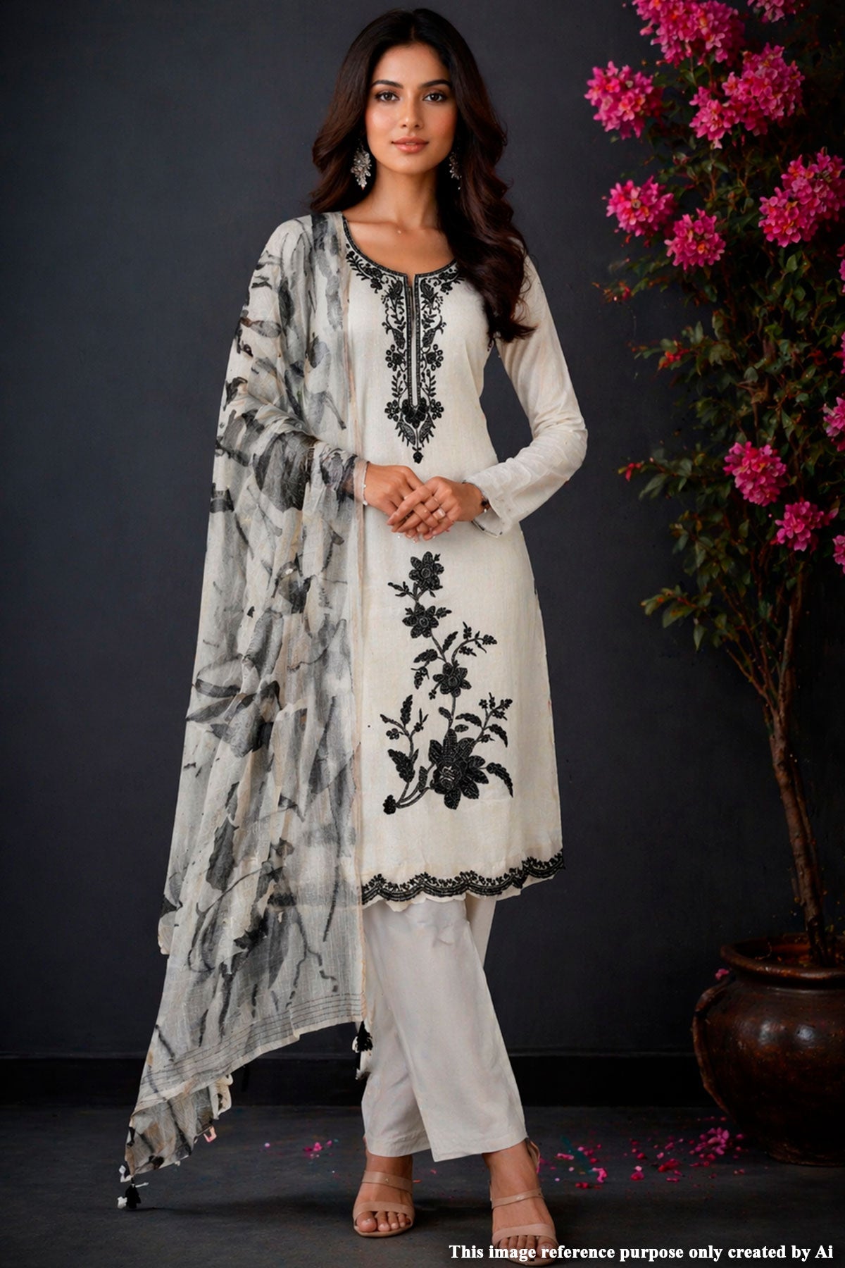 Tussar Cotton Unstitched Suit with Elegant Embroidery