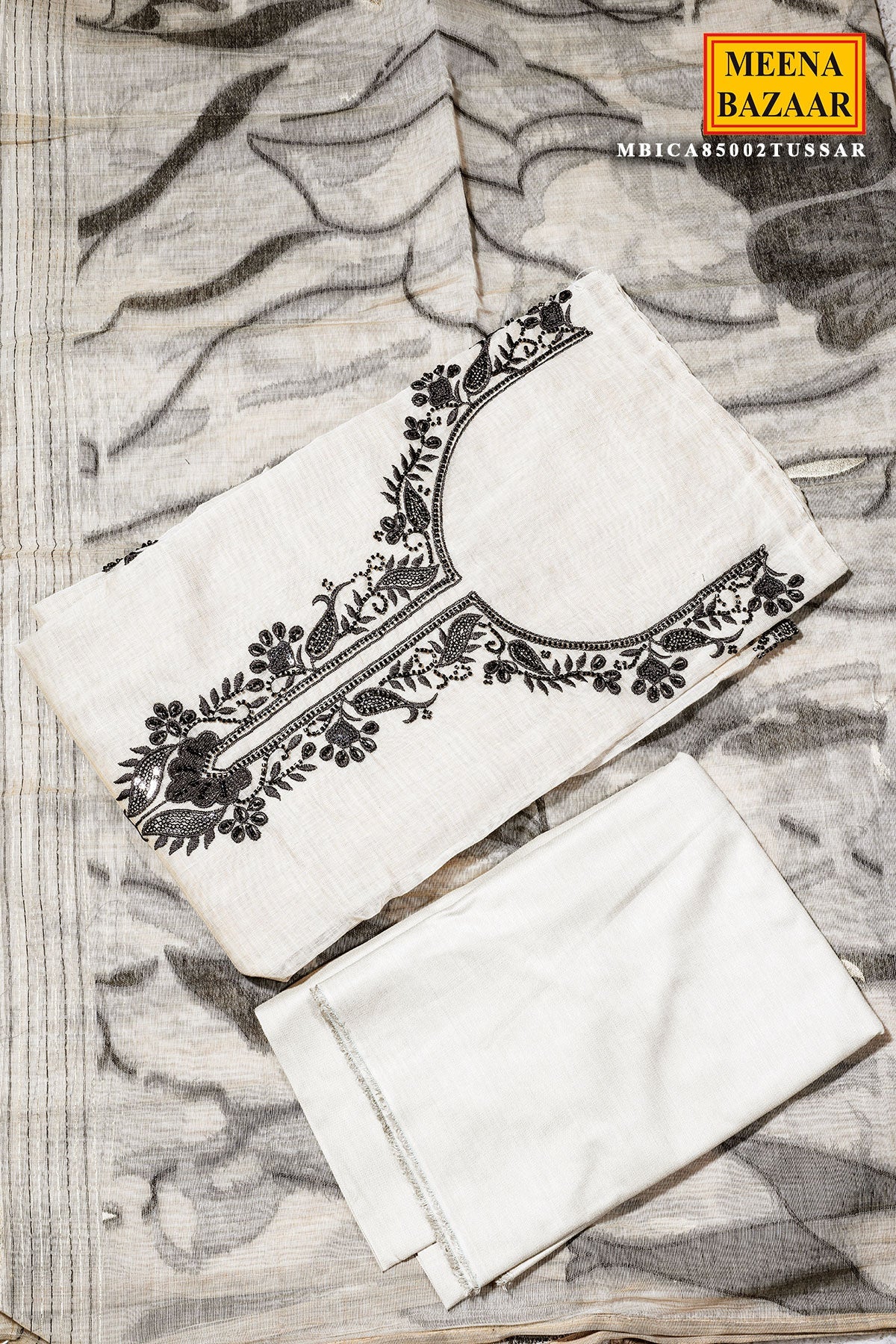 Tussar Cotton Unstitched Suit with Elegant Embroidery