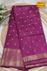 Wine Silk Zari Buti Saree