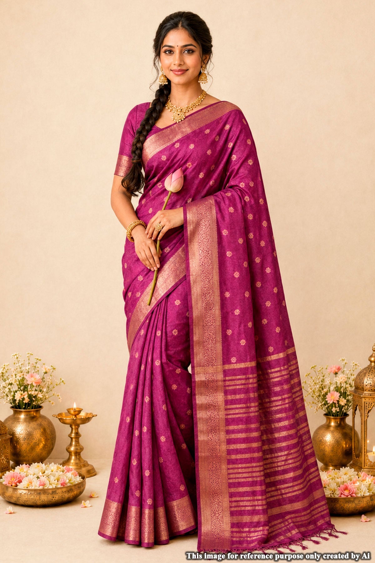 Wine Silk Zari Buti Saree