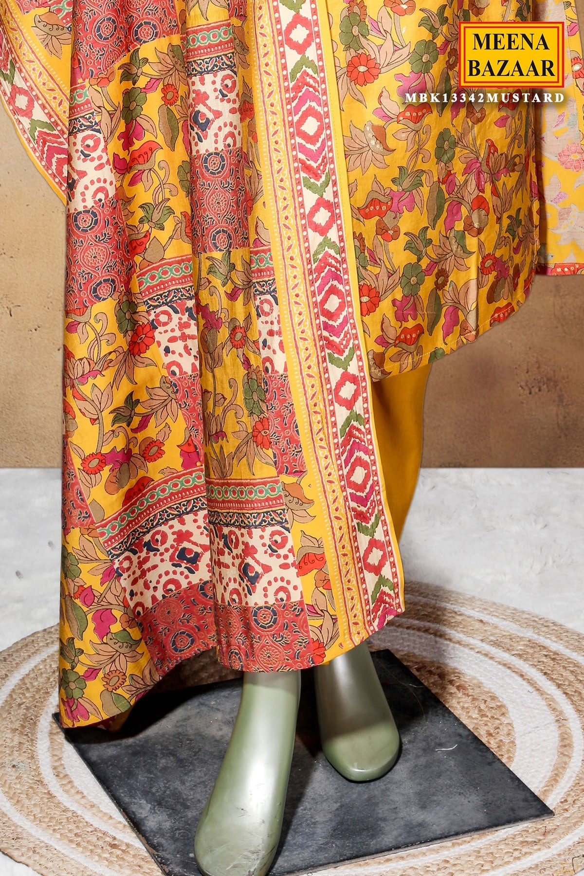 Mustard Maslin Ready Made Suit with Elegant Neck Embroidery