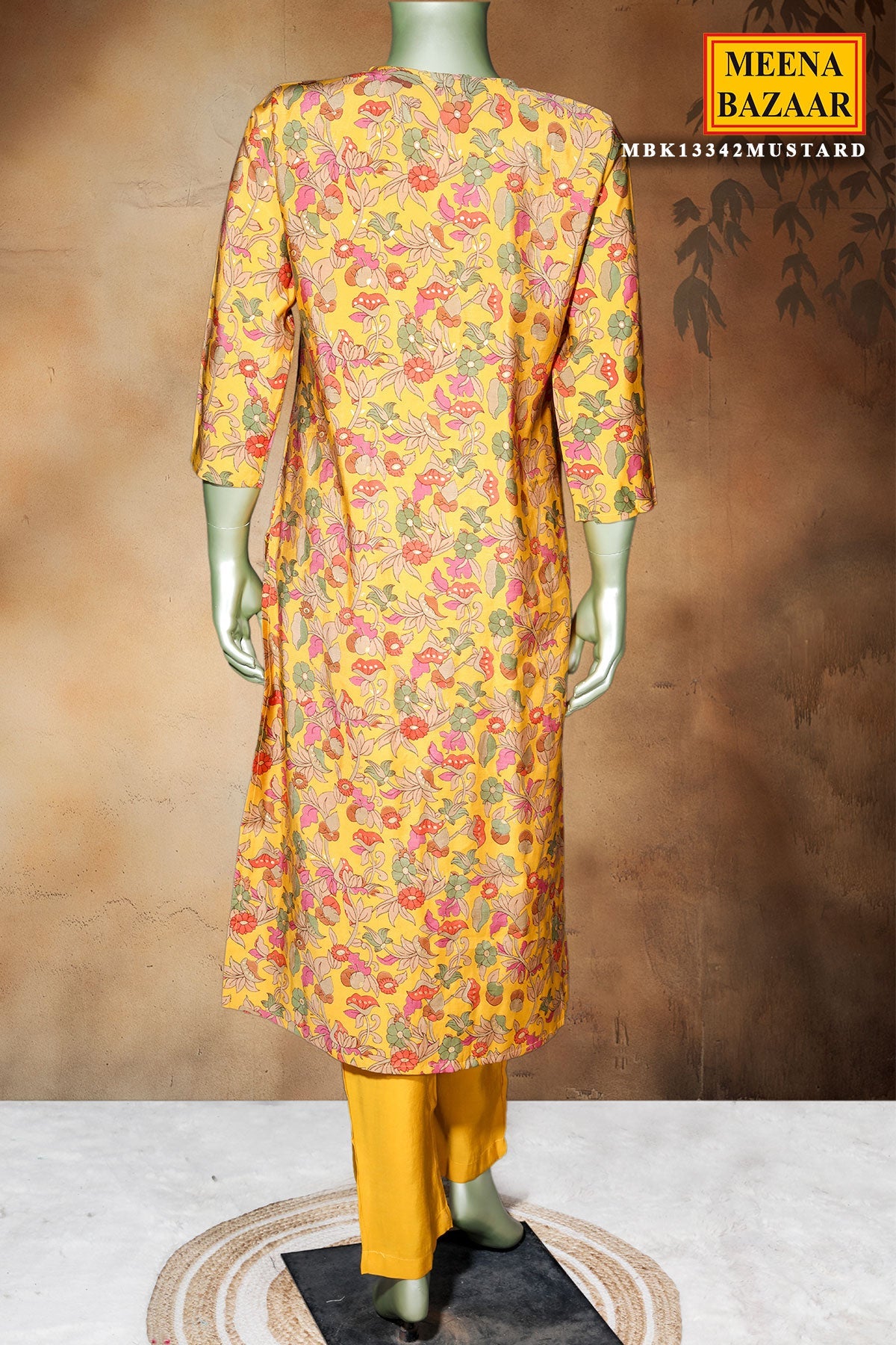 Mustard Maslin Ready Made Suit with Elegant Neck Embroidery