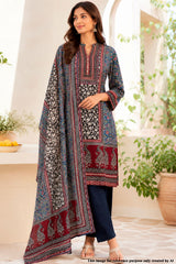 Blue Crepe Ready Made Suit with Designer Neck Embroidery