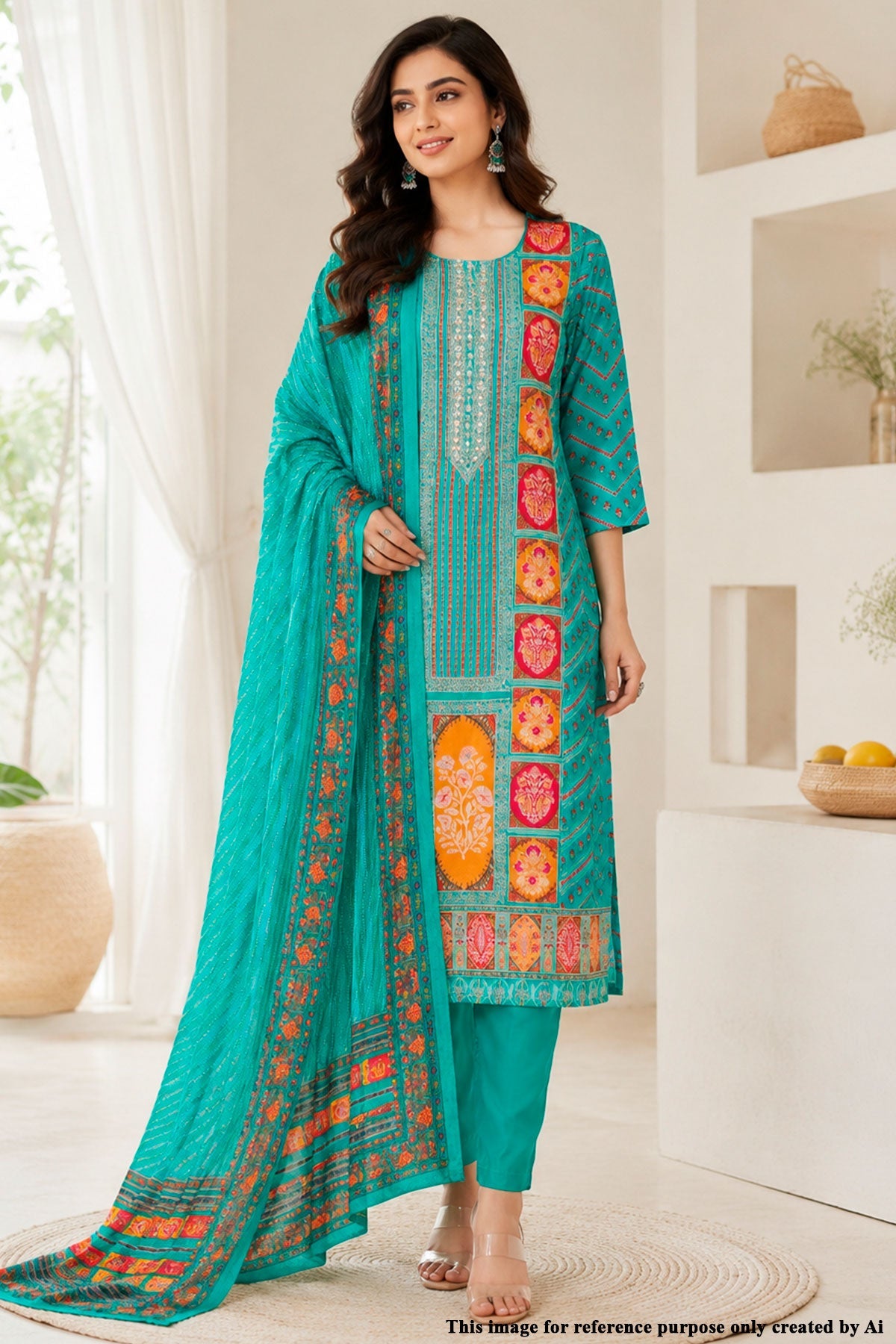 Rama Crepe Ready Made Suit with Elegant Neck Embroidery