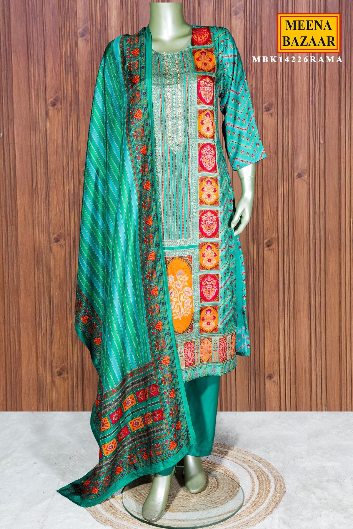 Rama Crepe Ready Made Suit with Elegant Neck Embroidery