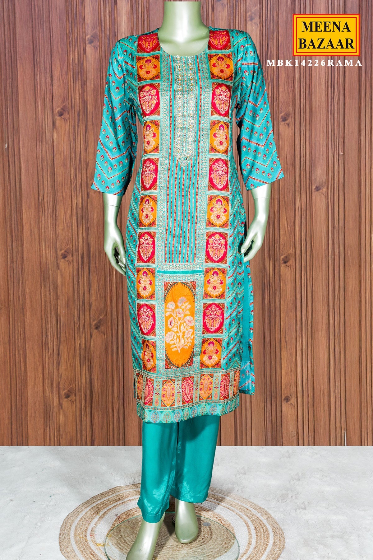 Rama Crepe Ready Made Suit with Elegant Neck Embroidery