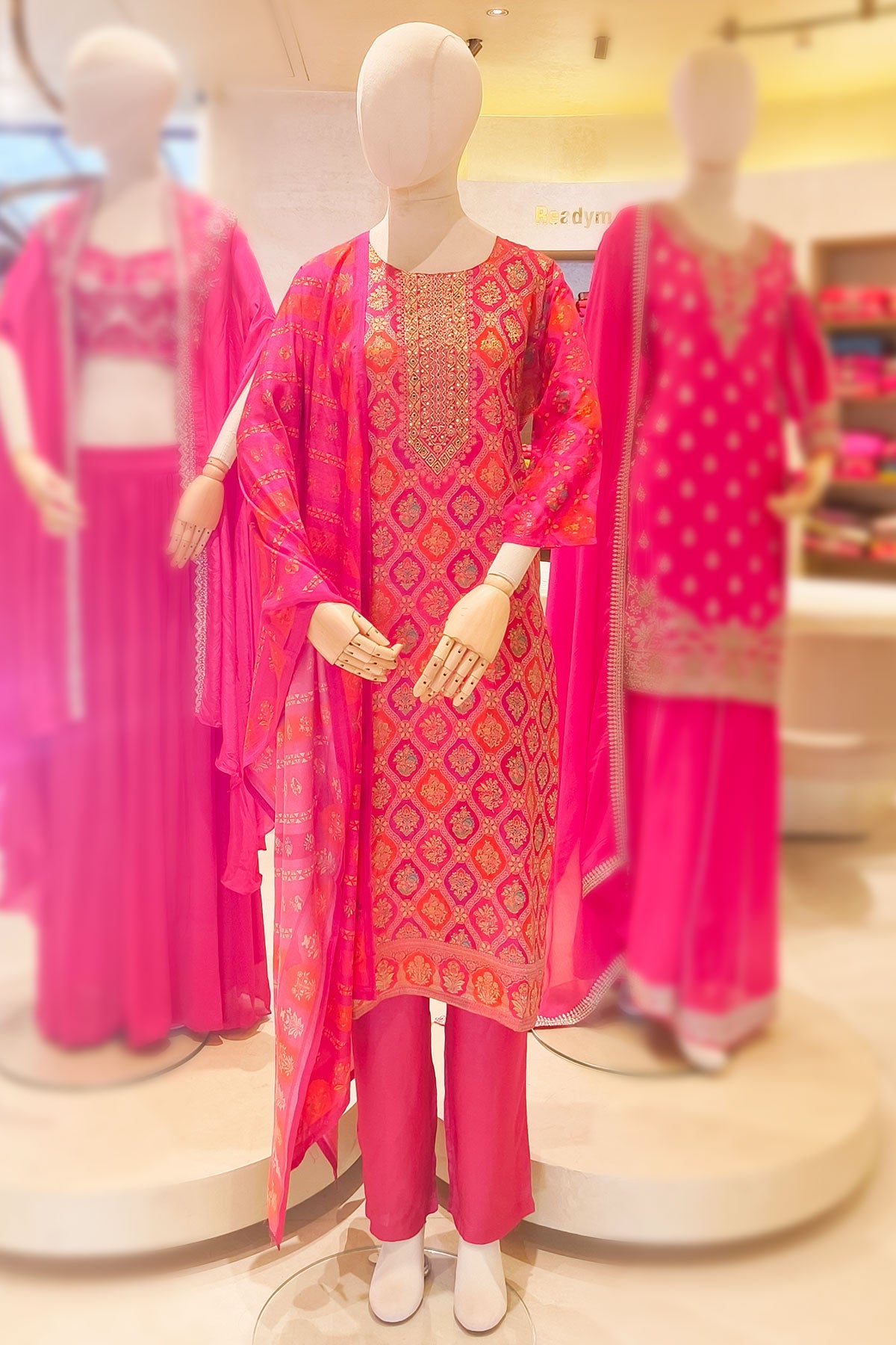 Rani Silk Ready-Made Suit with Neck Embroidery