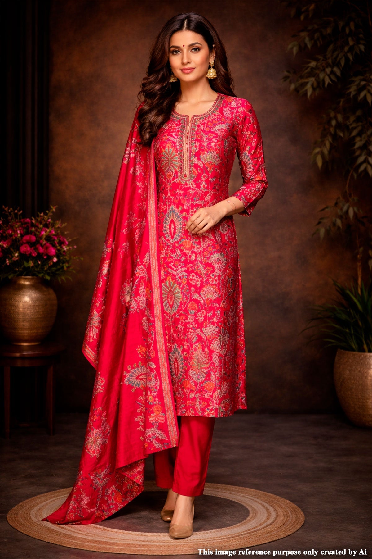 Rani Color Maslin Ready-Made Suit with Elegant Neck Embroidery