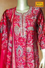 Rani Color Maslin Ready-Made Suit with Elegant Neck Embroidery