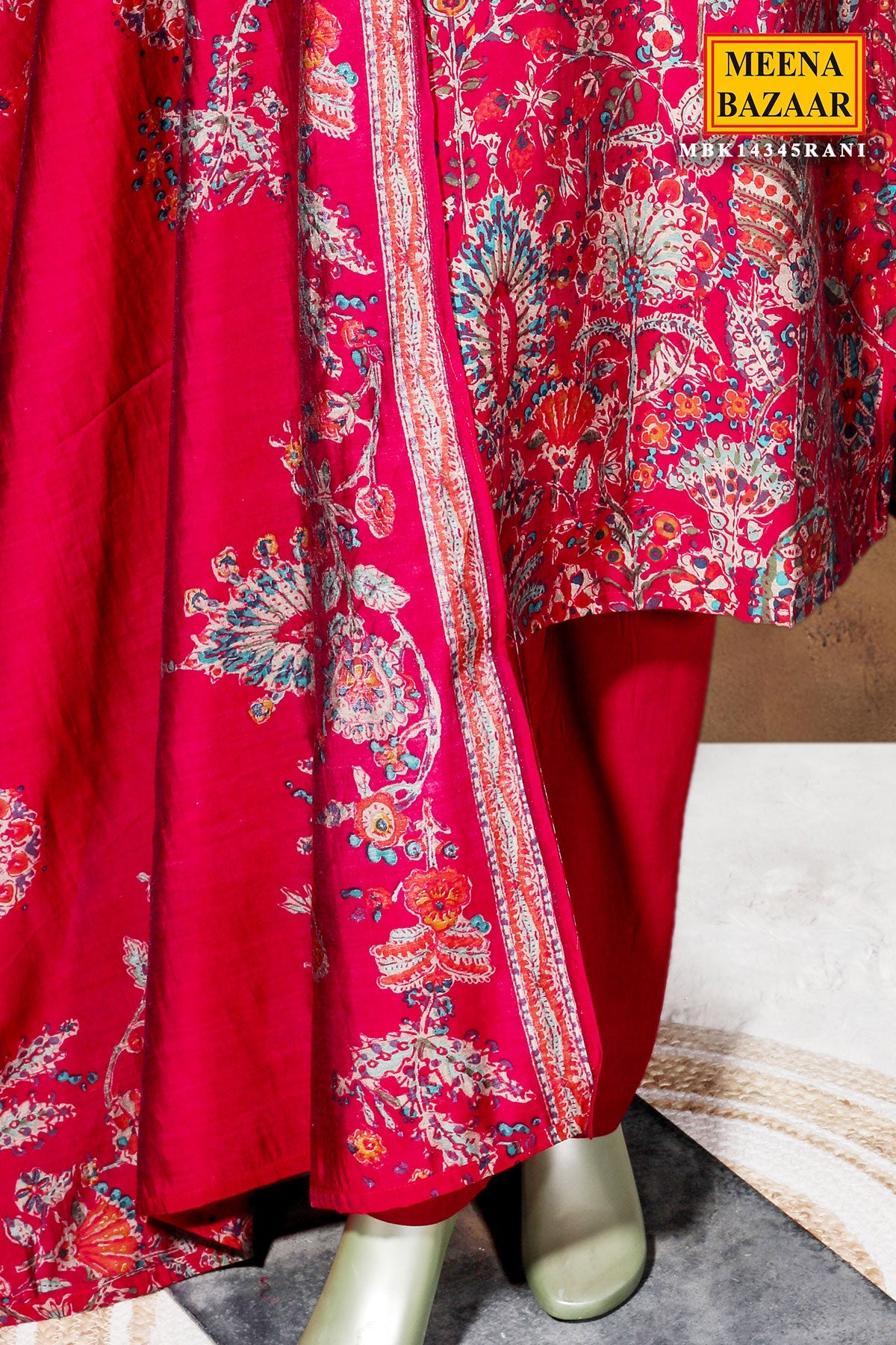 Rani Color Maslin Ready-Made Suit with Elegant Neck Embroidery
