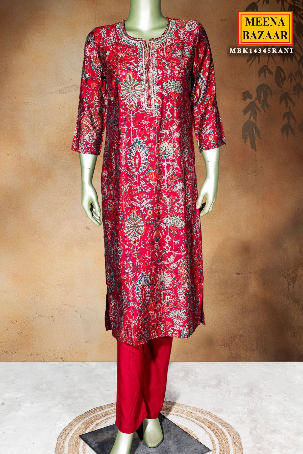Rani Color Maslin Ready-Made Suit with Elegant Neck Embroidery