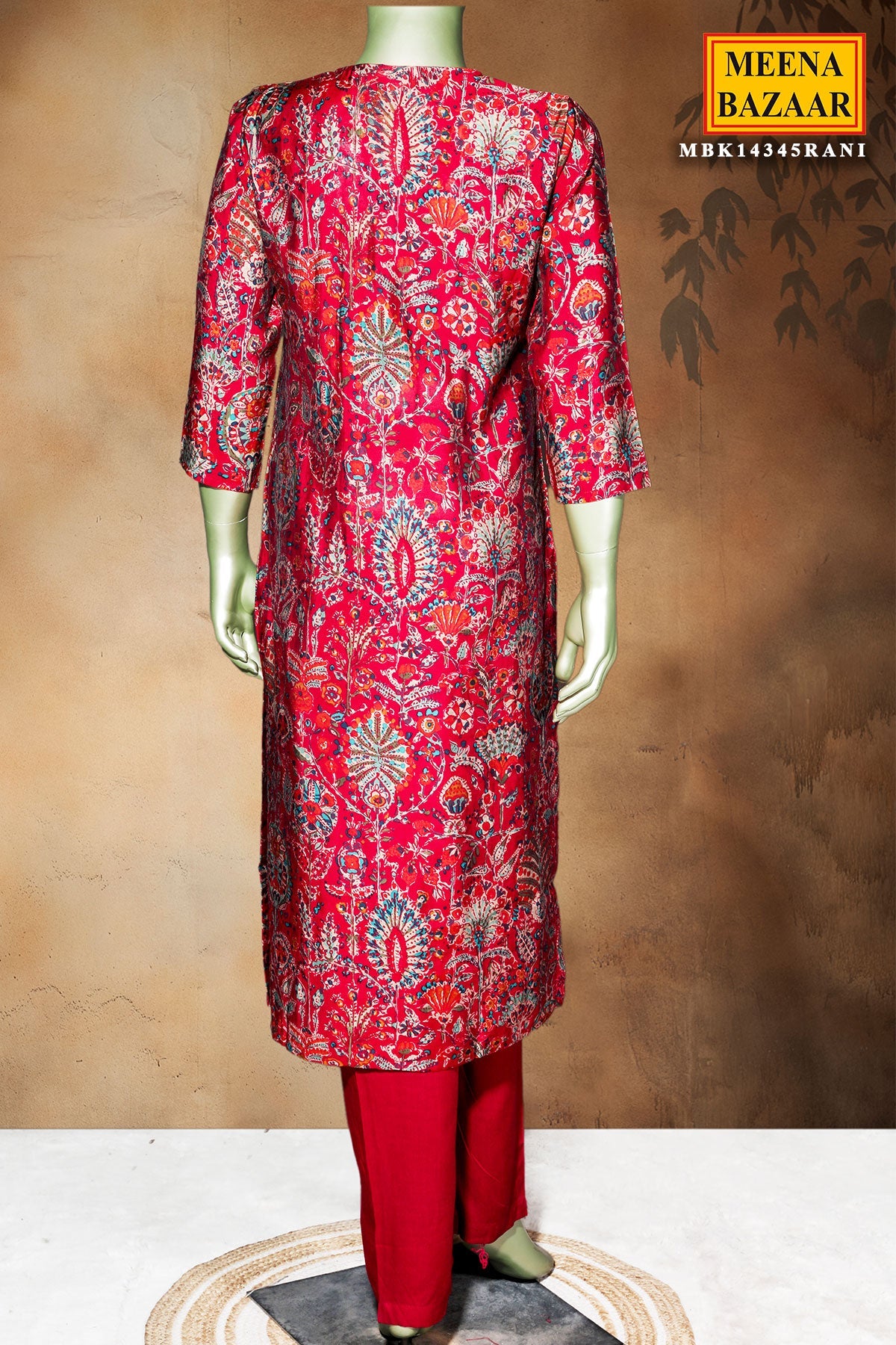 Rani Color Maslin Ready-Made Suit with Elegant Neck Embroidery