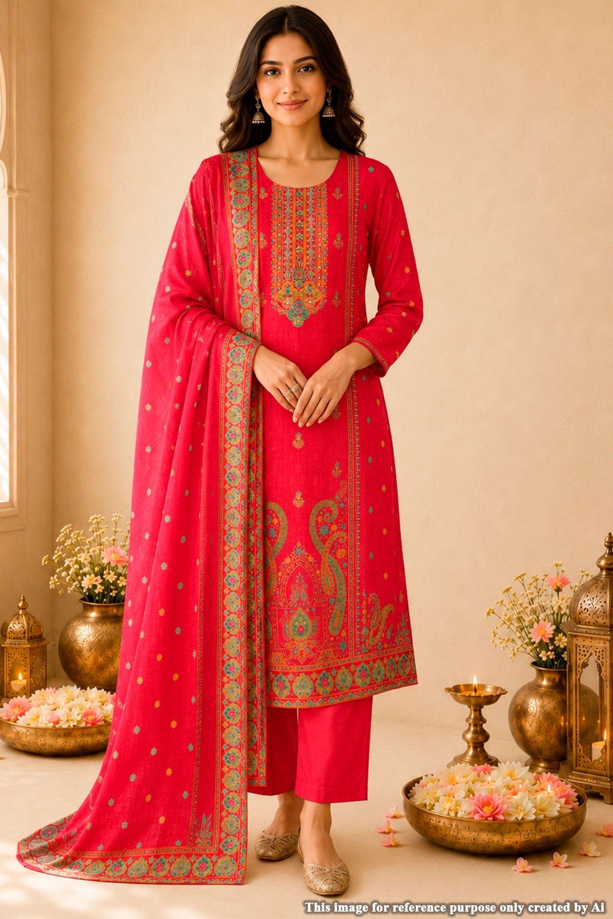 Rani Silk Neck Embroidered Suit