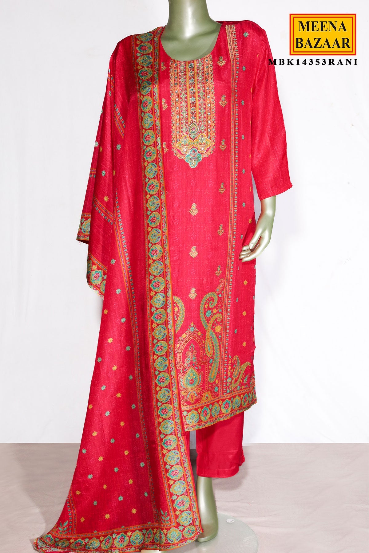 Rani Silk Neck Embroidered Suit