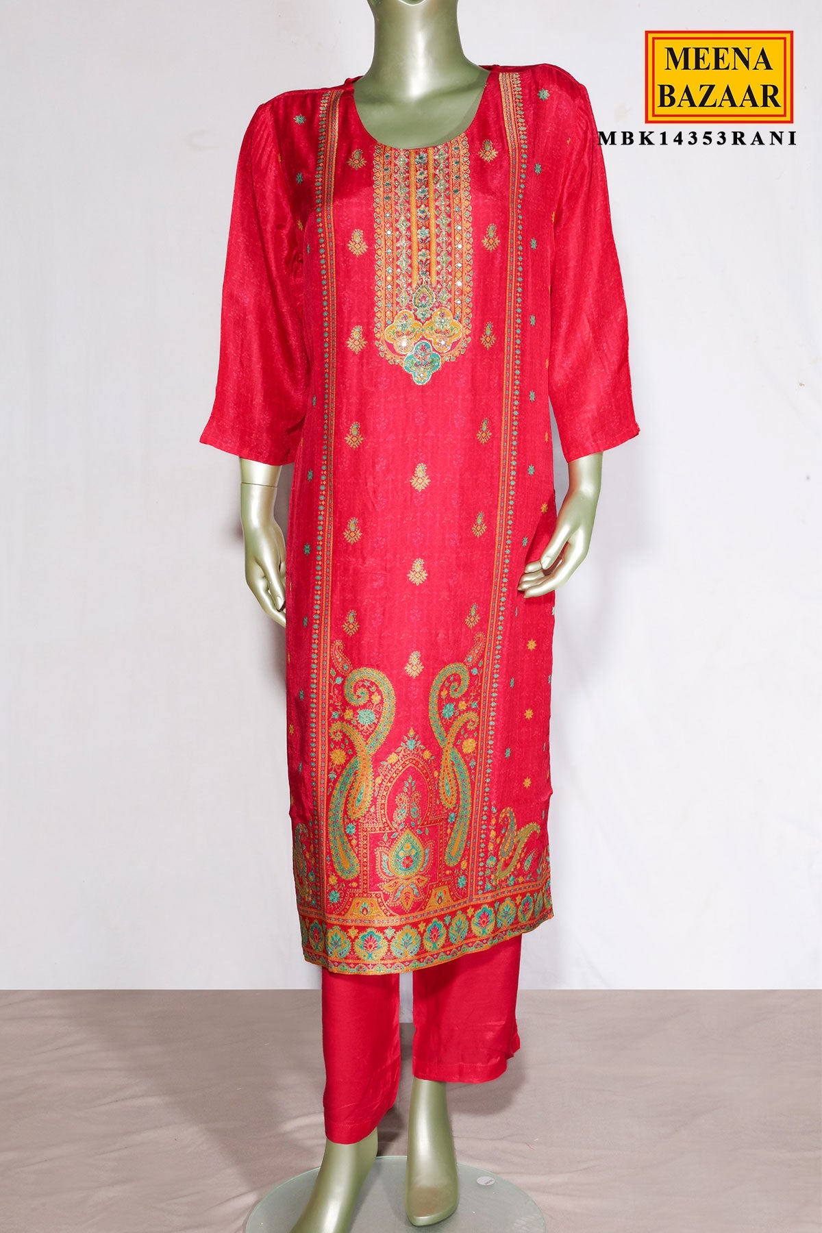 Rani Silk Neck Embroidered Suit