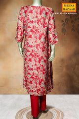 Maroon Maslin Ready-Made Suit with Elegant Neck Embroidery
