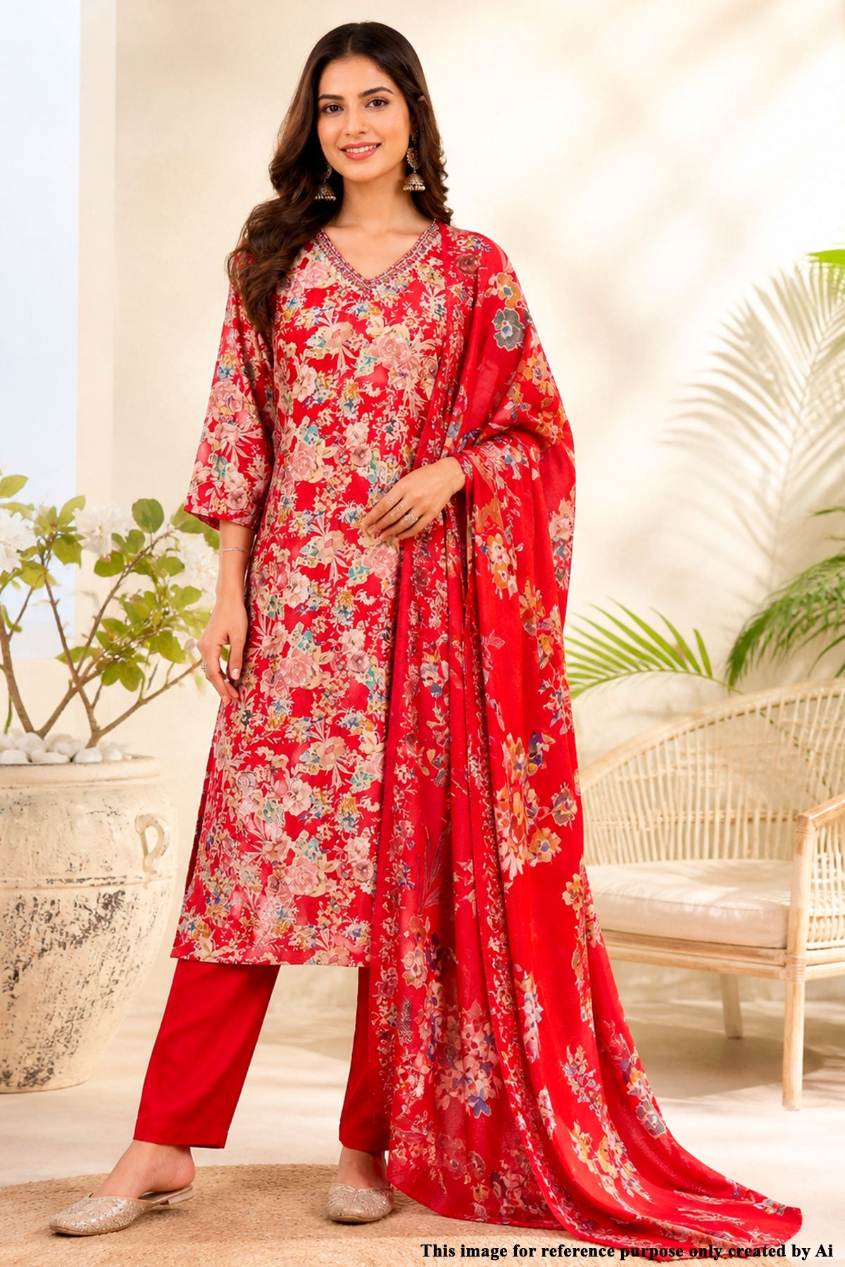 Maroon Maslin Ready-Made Suit with Elegant Neck Embroidery