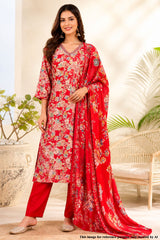 Maroon Maslin Ready-Made Suit with Elegant Neck Embroidery