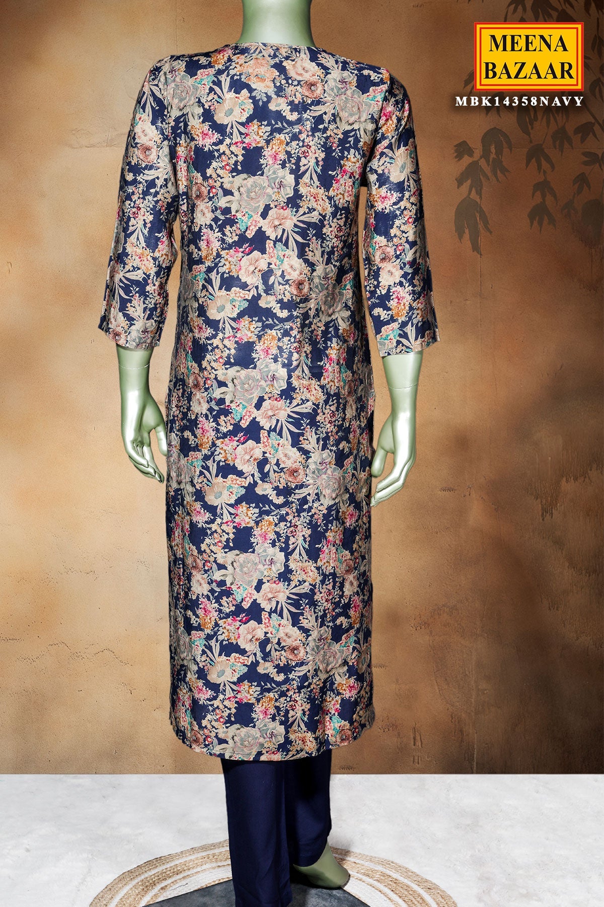 Navy Maslin Ready Made Suit with Elegant Neck Embroidery
