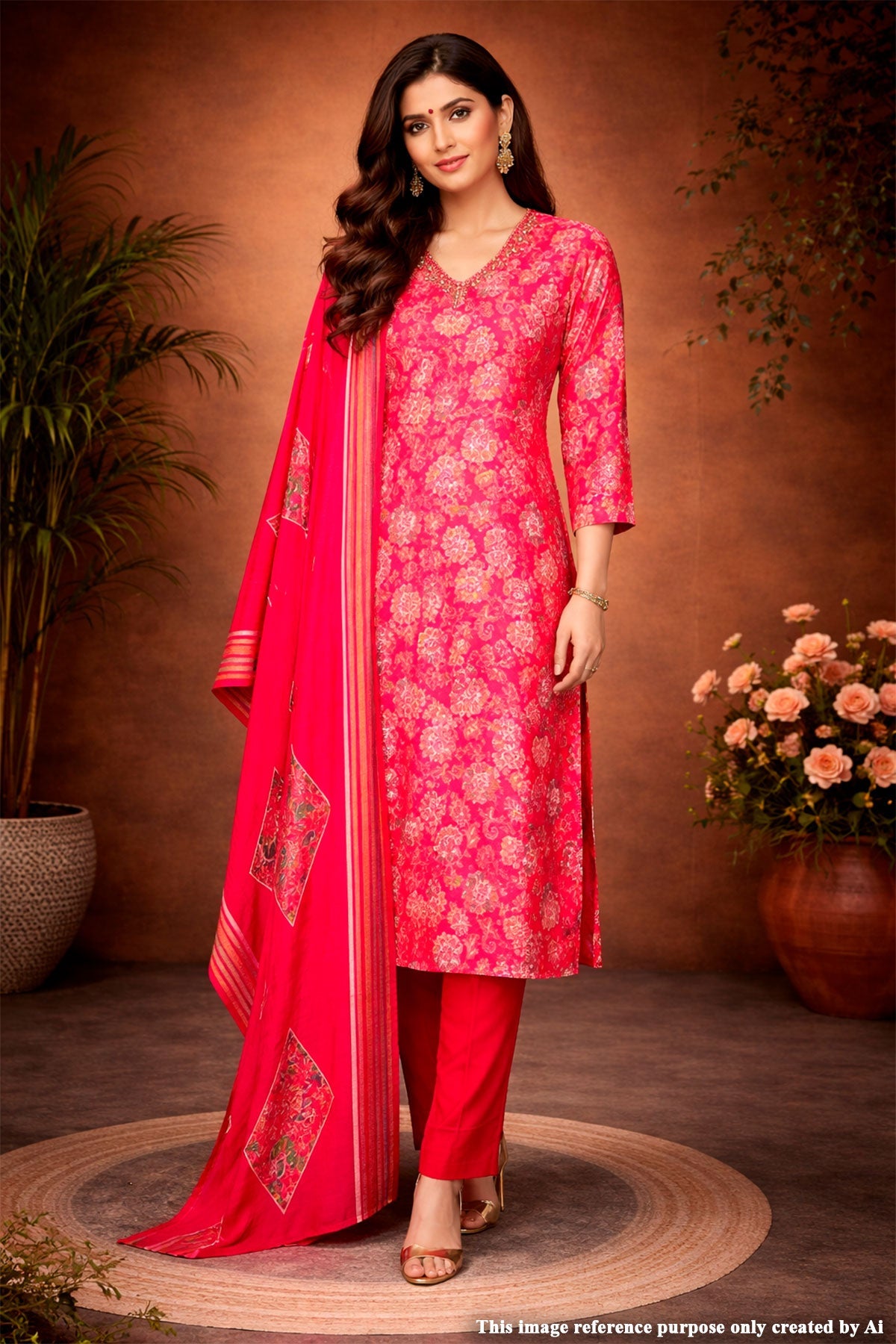Rani Maslin Ready Made Suit with Elegant Neck Embroidery