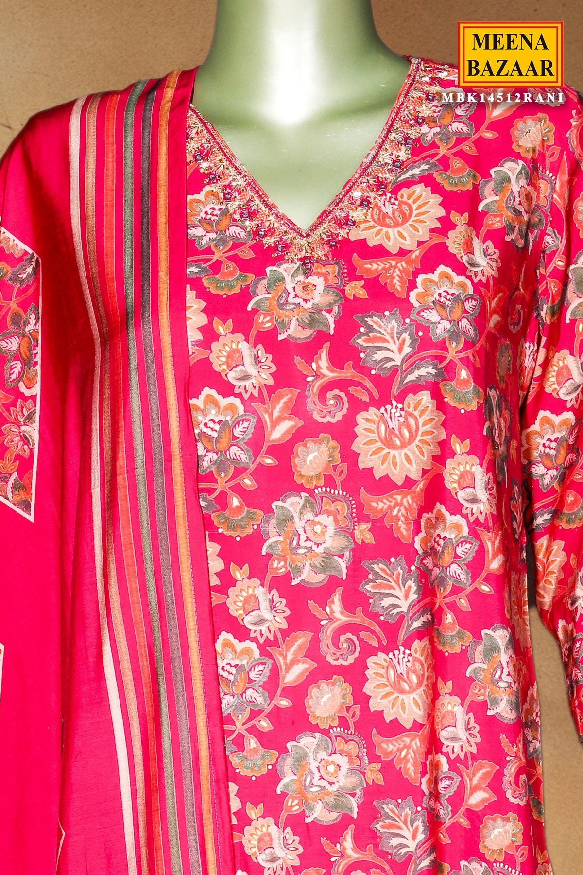 Rani Maslin Ready Made Suit with Elegant Neck Embroidery