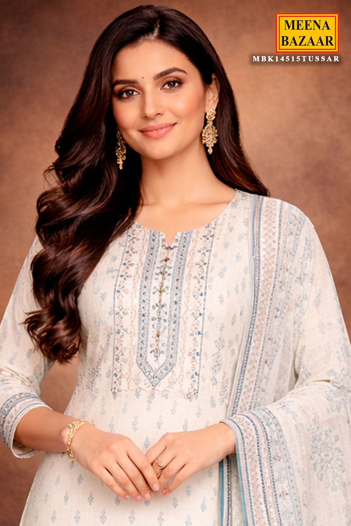 Tussar Chanderi Ready Made Suit with Elegant Neck Embroidery