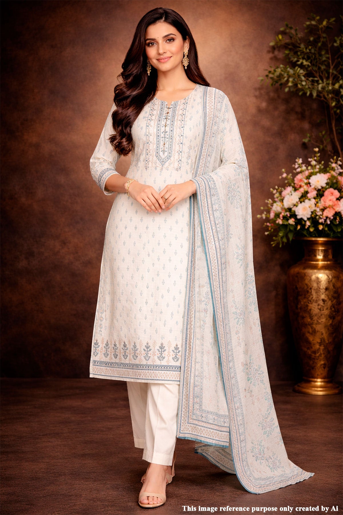 Tussar Chanderi Ready Made Suit with Elegant Neck Embroidery