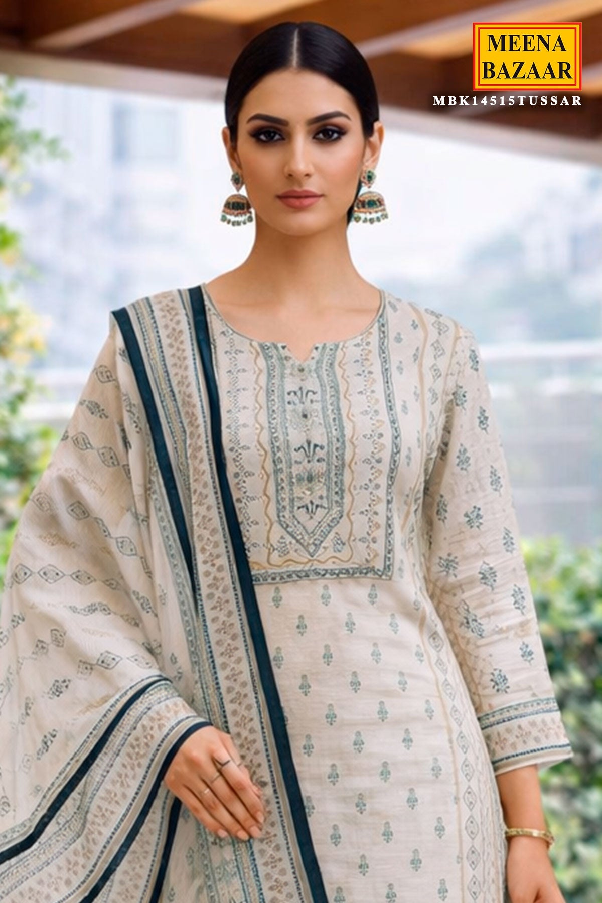 Tussar Chanderi Ready Made Suit with Elegant Neck Embroidery