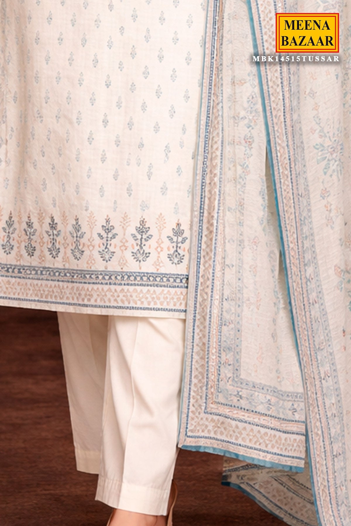 Tussar Chanderi Ready Made Suit with Elegant Neck Embroidery