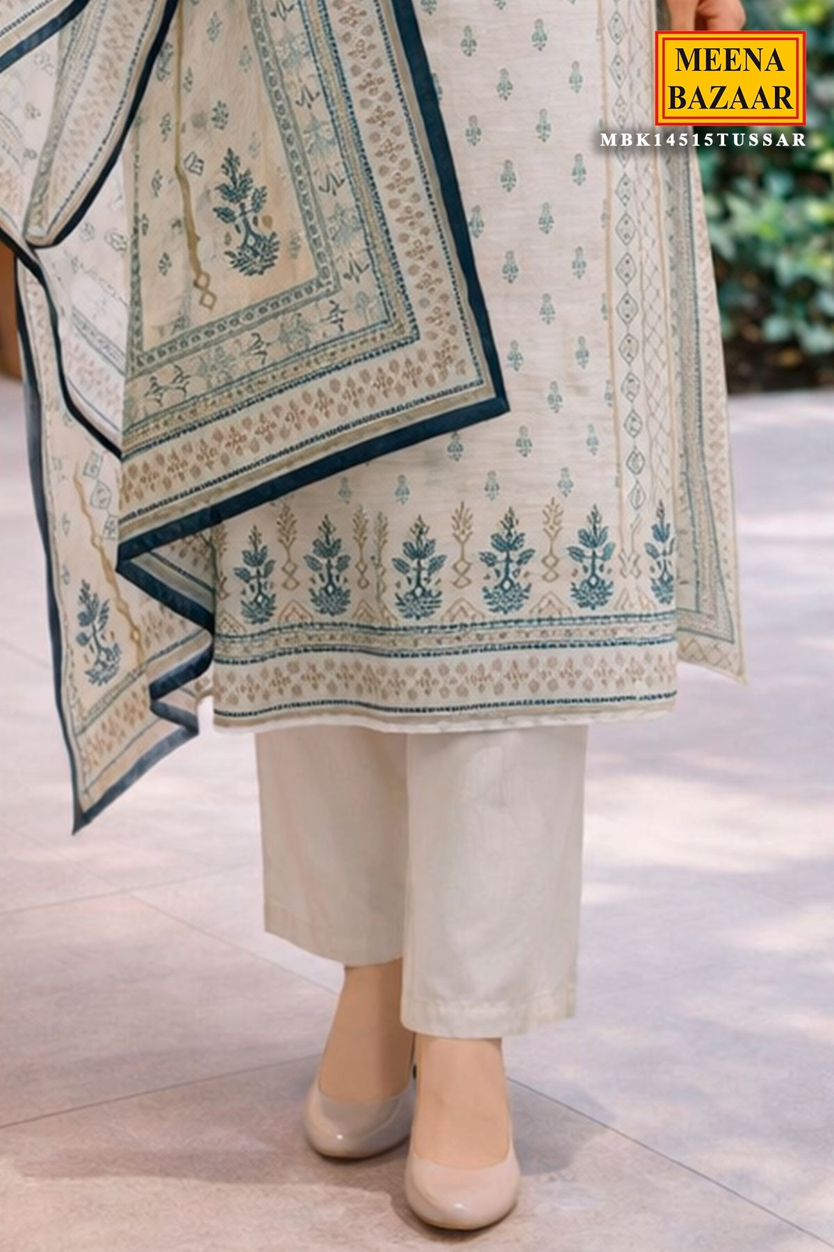 Tussar Chanderi Ready Made Suit with Elegant Neck Embroidery